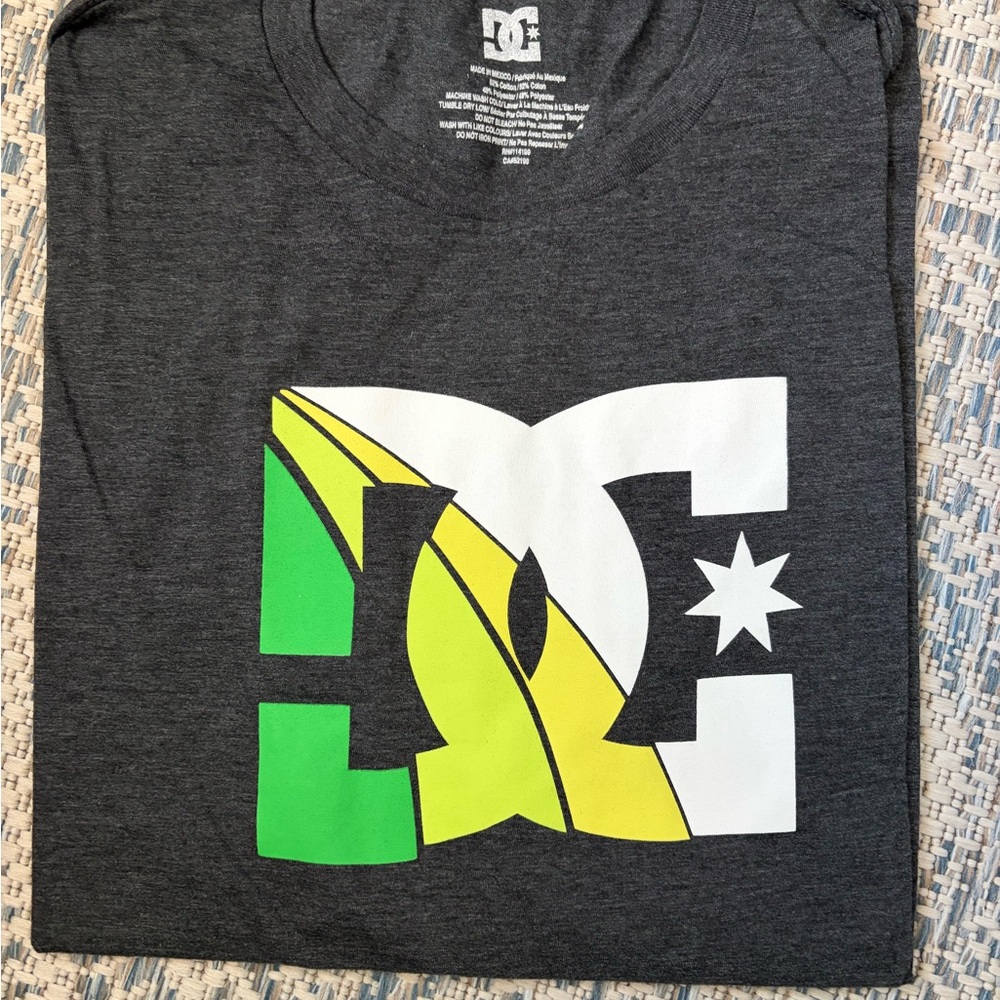DC Logo Tee in Charcoal with Lime and White